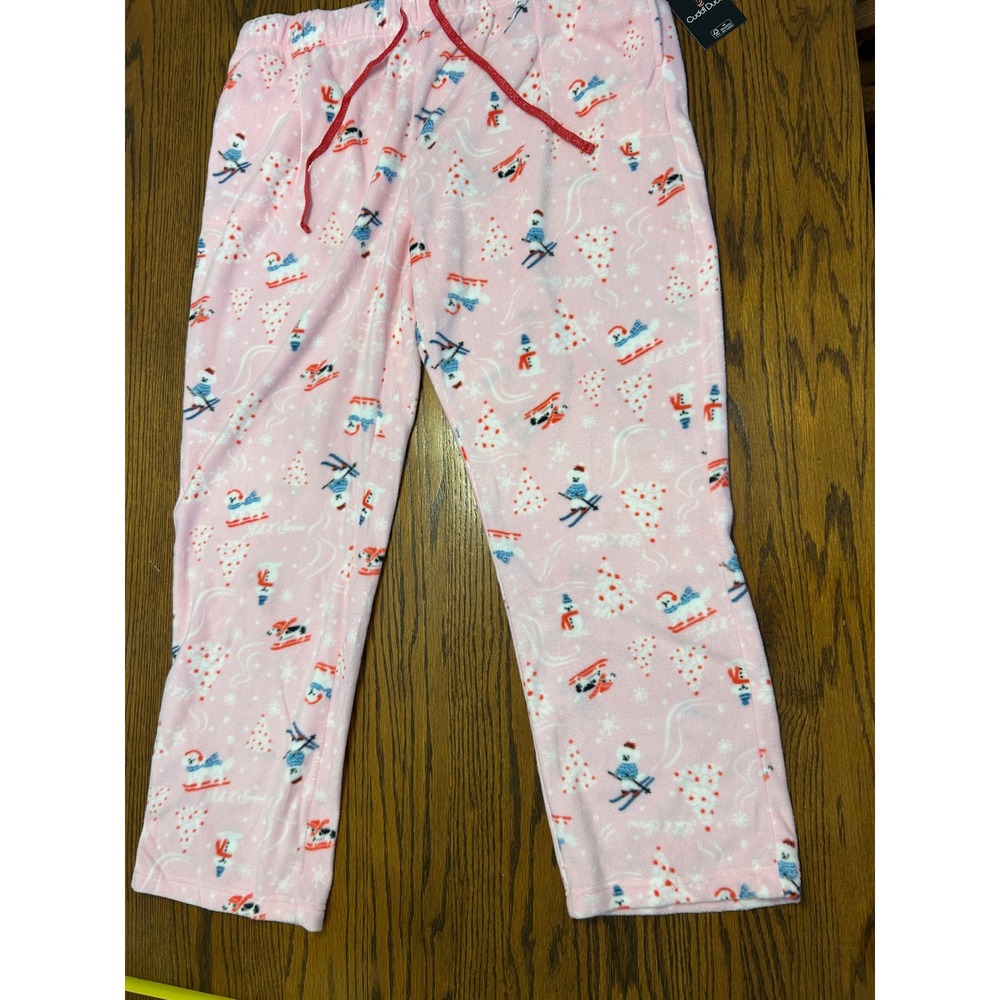 Cuddl Duds Pink Snowman Fleece Pajama Pants XXL Winter Skiing Sledding Holiday